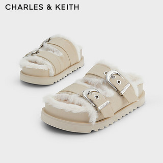 CHARLES&KEITH24冬平底加绒毛毛拖勃肯拖鞋子女鞋CK1-70381079-1 Beige米色 38