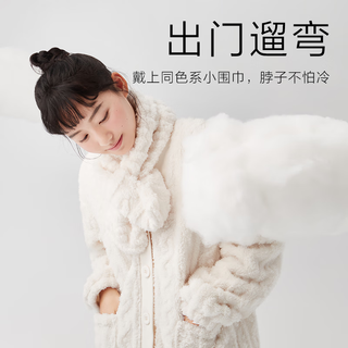 网易严选秋冬女式提花珊瑚绒棉花糖家居服套装少女睡衣可外穿 （带围巾） 奶酪白 M