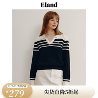 ELAND衣恋针织上衣女春季学院风翻领撞色针织毛衣上衣女 黑色(19)Black M/165
