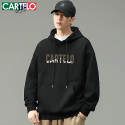 卡帝乐鳄鱼 连帽卫衣男款2024秋季印花外套男士休闲时尚上衣男装 黑色