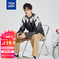 唐狮 TONLION2024秋季男圆领格纹毛线衫TB 深灰 2XL