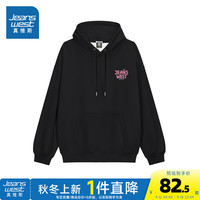真维斯男装2024秋季 宽松连帽套头卫衣女款休闲上衣G2 黑色8010 170/88A/M