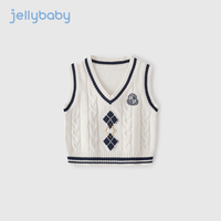 JELLYBABY男童针织马甲儿童撞色马夹帅气小童春秋绅士春装2024宝宝春季衣服 米白 130CM