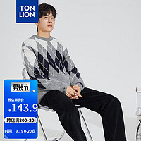 唐狮 TONLION2024秋季男圆领格纹毛线衫TB 浅麻灰 2XL