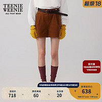 Teenie Weenie小熊2024年秋季灯芯绒短款休闲裤通勤直筒短裤女 棕色 160/S