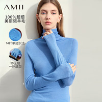 AMII2024冬高领堆堆领可机洗全羊毛毛衣女无缝一体百搭12414007 灰蓝 170/92A/XL