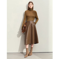 AMII2024冬高领堆堆领可机洗全羊毛毛衣女无缝一体百搭12414007 橄榄色 175/96A/XXL