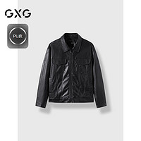 GXG 男装2024年翻领皮衣夹克PU外套男黑色180/XL