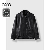 GXG 男装2024年翻领皮衣夹克PU外套黑色180/XL