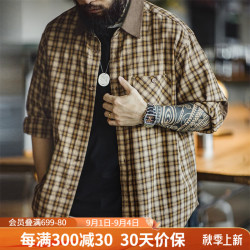 马登 工装 复古格纹拼接衬衫男TW2401206