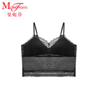曼妮芬吊带性感蕾丝抹胸舒适内衣带杯短款芒果杯女士背心20400452 020 黑色 165/90