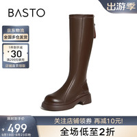 百思图24冬街头骑士靴粗跟女长靴BP861DG4 棕色 36