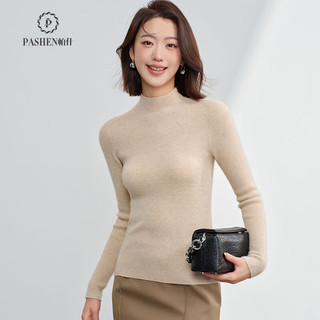 帕什【24一线成衣】羊绒衫女半高领100%山羊绒修身针织毛衣PS-04 经典黑 L（105-120斤）