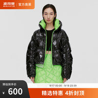 波司登反季清仓羽绒服女新年红泡芙加厚潮流撞色短款90绒外套B10143154 繁星黑8332 160/84A