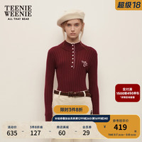 Teenie Weenie小熊2024年秋季气质温柔假两件半高领毛衣针织衫 深红色 160/S