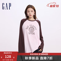 Gap【女友T】女装2024初秋撞色插肩袖长袖T恤纯棉上衣622781 粉色 160/80A(S) 亚洲尺码