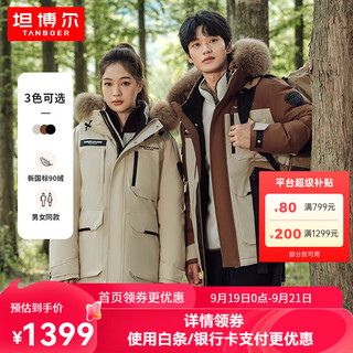 坦博尔达人羽绒服男女户外貉子毛领连帽工装外套TF236579 米棕拼接 160/80A