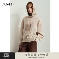 AMII2024秋印象派艺术印花连帽宽松空气层卫衣女落肩袖12413019 杏灰 165/88A/L