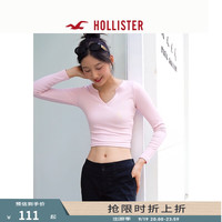 HOLLISTER24秋季辣妹小V领修身长袖针织上衣 女 KI339-3654 粉色 XS (160/84A)