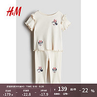 H&M2024夏季童装女婴幼童2件式印花棉质套装1241375 白色/米妮老鼠 100/56