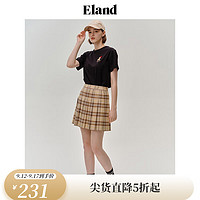 ELAND衣恋短袖T恤女透气圆领刺绣短款学院风上衣 黑色(19)Black XS/155