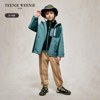 Teenie Weenie Kids小熊童装24秋季男童休闲刺绣拼色束脚卫裤 浅卡其色 160cm