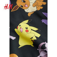 H&M童装男童儿童卫衣秋季可爱卡通印花保暖连帽绒衫1063809 黑色/精灵宝可梦 110/56