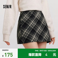 森马 Semir半身裙女格纹复古文艺气质2024冬A字短裙俏皮 灰蓝色调00428 150/58A/XS