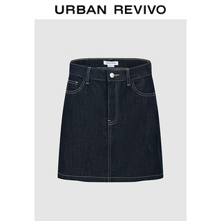 URBAN REVIVO 女士复古摩登撞色明线设计感牛仔半裙 UWU840098 靛蓝 XS