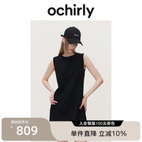 ochirly欧时力圆领毛针织无袖连衣裙中长24秋冬季通勤简约 黑色 XS