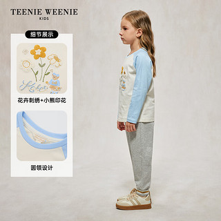 Teenie Weenie Kids小熊童装24秋季女童甜美绣花插肩长袖T恤 浅蓝色 110cm