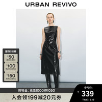 UR2024秋冬新款女装时髦酷飒摩登PU皮质无袖连衣裙UWG740214