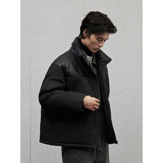 GXG男装 pu皮拼接立领棉服男潮流通勤加厚棉衣保暖外套 24冬 黑色 165/S
