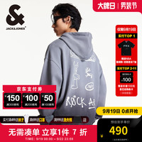 杰克·琼斯（JACK&JONES）秋季款男士卫衣连帽宽松字母刺绣渐变设计袋鼠兜上衣男224333030