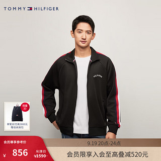 TOMMY HILFIGER24春秋男休闲通勤拼色刺绣立领拉链开衫运动服卫衣78JA248 黑色BDS XL