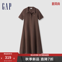 Gap女装2024秋季新款翻领刺绣logo短袖针织连衣裙简约长裙680487