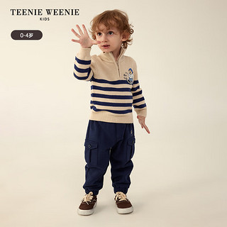 Teenie Weenie Kids小熊童装24秋冬男宝撞色条纹长袖立领毛衣 浅卡其色 90cm