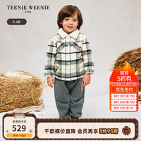 Teenie Weenie Kids小熊童装24秋冬新款男宝格纹羊羔绒衬衫式外套