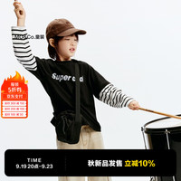 little MO&Co.little moco童装24秋装男童假两件条纹长袖纯棉T恤KBD3TEE014 黑色  130/64