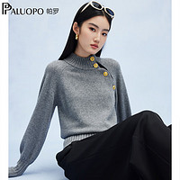 帕罗（PALUOPO）重工设计款】24秋冬加厚纯羊绒衫女斜襟开衫针织休闲慵懒毛衣 中灰 S /155/95