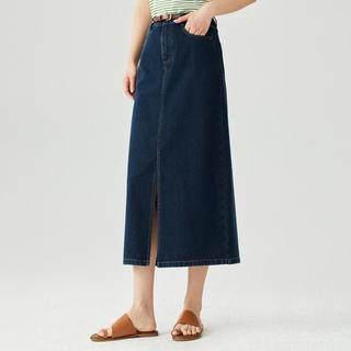 时尚复古开叉牛仔半身裙女2024春秋季高腰显瘦舒适中长裙子