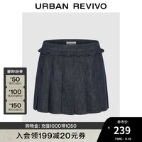 UR2024秋冬女复古甜美压褶木耳边短款牛仔半裙UYU840021 靛蓝 L