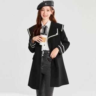 【口碑】撞色学院风翻领毛呢外套减龄青春显瘦气质大衣女