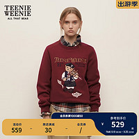 Teenie Weenie小熊2024年秋季学院风松弛感圆领套头卫衣上衣女 深红色 155/XS