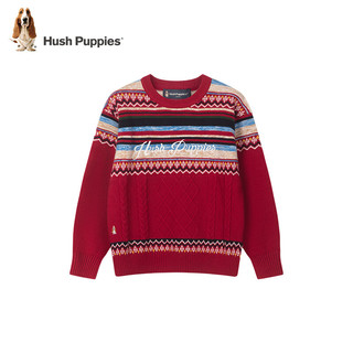 暇步士（Hush Puppies）【圣诞系列】童装儿童男女童2024冬季舒适透气时尚氛围感线衣 经典红 150cm