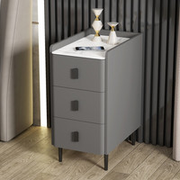 璞登智能床头柜小型窄极简约现代轻奢三抽岩板实木无线充电卧室床边柜 深灰色【岩板款】五金可选 坂木款：30x40x60cm