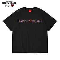 CHARLES JANG'S HAPPY HEART 查尔斯桃心 夏季简约美式休闲重磅纯棉宽松百搭款字母印花短袖T恤男女同款 黑色 S