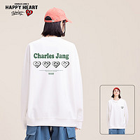 CHARLES JANG'S HAPPY HEART 查尔斯桃心 秋冬款美式休闲学生宽松百搭简约卡通LOGO印花圆领卫衣男女同款 白色 S