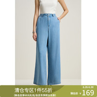 独束大码女装天丝直筒裤女夏装微胖mm宽松垂感经典高腰显瘦裤子 牛仔蓝 2