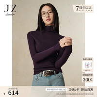 玖姿·安娜蔻【无缝一体】100%羊毛修身多色针织衫女2024冬季新款 深紫 XL